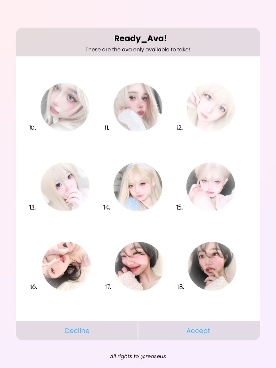 help repost, thankies! ♥︎ #zonauang

aku punya 36 ready stock ava only for layout. available to take @ 1.500 / each! dm me to take 'em home or send the mesiji through my telegram. xx ♥︎