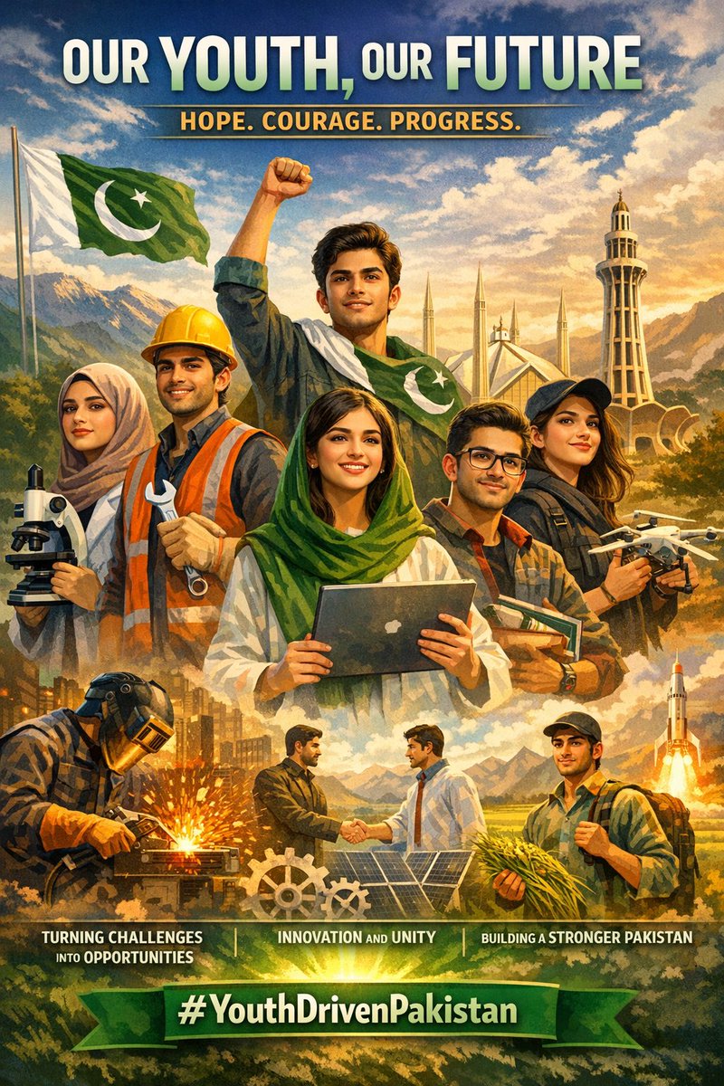 جب نوجوان متحد ہوں اور مثبت اقدامات کریں، تبھی ملک میں حقیقی ترقی ممکن ہے۔  پاکستان کی روشنیاں نوجوانوں کے جوش اور حوصلے میں چھپی ہیں۔ 
#YouthDrivenPakistan