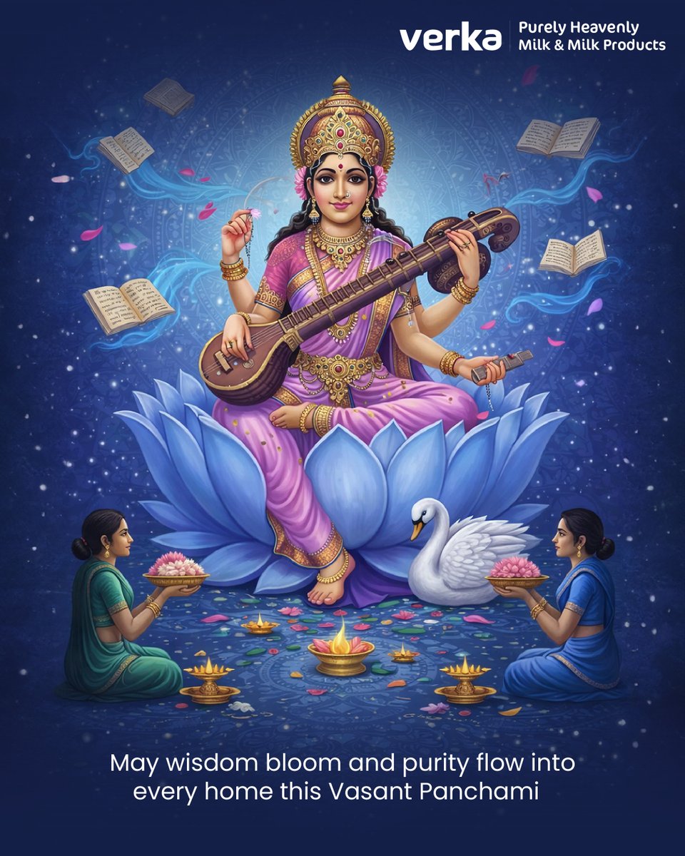Verka_Coop's tweet image. May wisdom bloom, purity flow, and new beginnings shine bright this Vasant Panchami.
Wishing you a day filled with positivity and purity, just like Verka 💛

#VasantPanchami #SaraswatiPuja #SeasonOfSpring #PureBeginnings #Verka