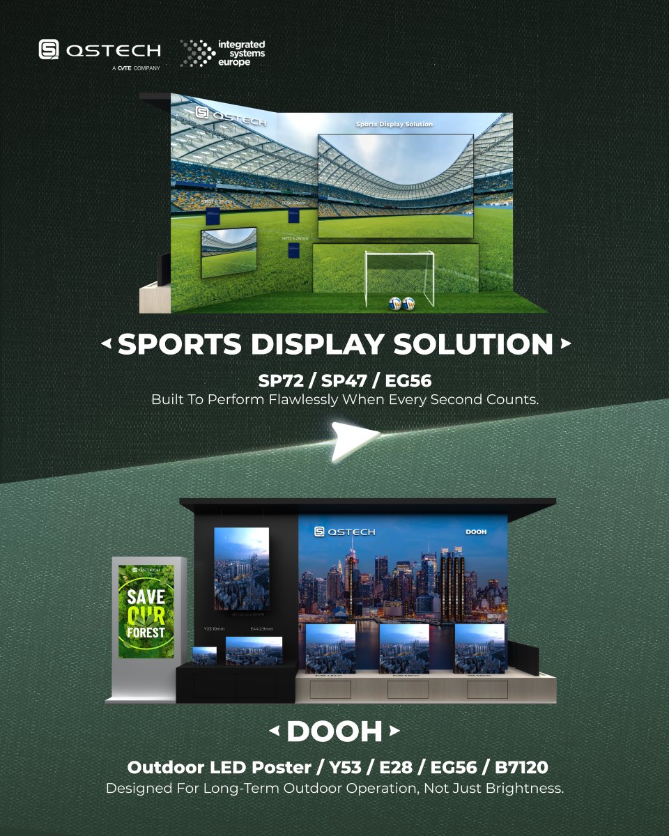 Outdoor display value is measured on camera.

DOOH or stadium — clarity comes first.

📍 ISE 2026 | Booth 3M100 | Hall 3
#OutdoorDisplay #DOOH #ISE2026