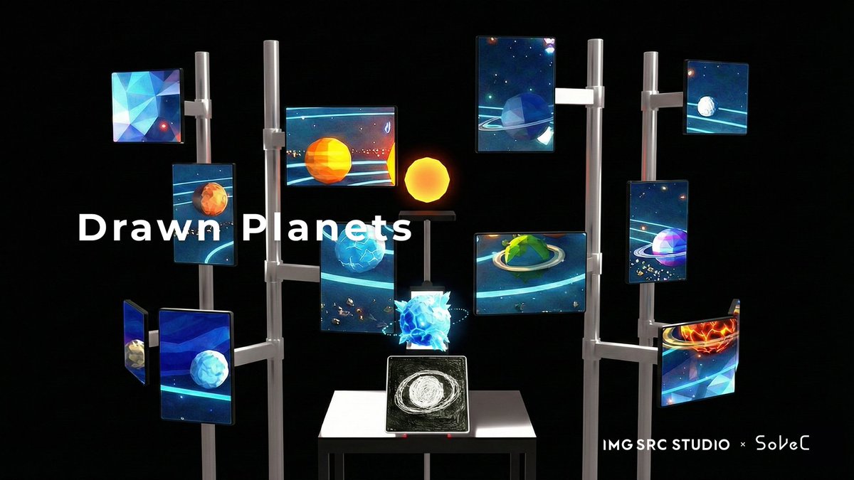D2CIDinc's tweet photo. 「TOKYO PROTOTYPE」出展コンテンツ紹介✨️
「Drawn Planets」
「知覚的統合」によるXR空間生成と、視点の差異が織りなす「多層的な共有体験」

体験者が描いたスケッチを生成AIが即座に3D惑星へ変換し、新たな宇宙を構築する参加型インスタレーションです。分散配置されたディスプレイ群を「断片的な視界」として提示し、その間の余白を脳が補完する「知覚的統合」を利用して、デバイス不要のXR空間を生成します。体験者が空間を歩くことで、物理空間を共有しながらも、体験者ごとに異なる世界が見える、多層的な共有体験を提示します。

-
📅2026年1月29日（木）〜2026年1月31日（土）
📍虎ノ門ヒルズ ステーションタワー（8階 TOKYO NODE エントランス 他）
-
・出展情報はこちら
https://t.co/NPFMQ1G3DJ
・来場希望フォームはこちら
https://t.co/Vr3yILvR6S

#TOKYOPROTOTYPE #IDEATIONS