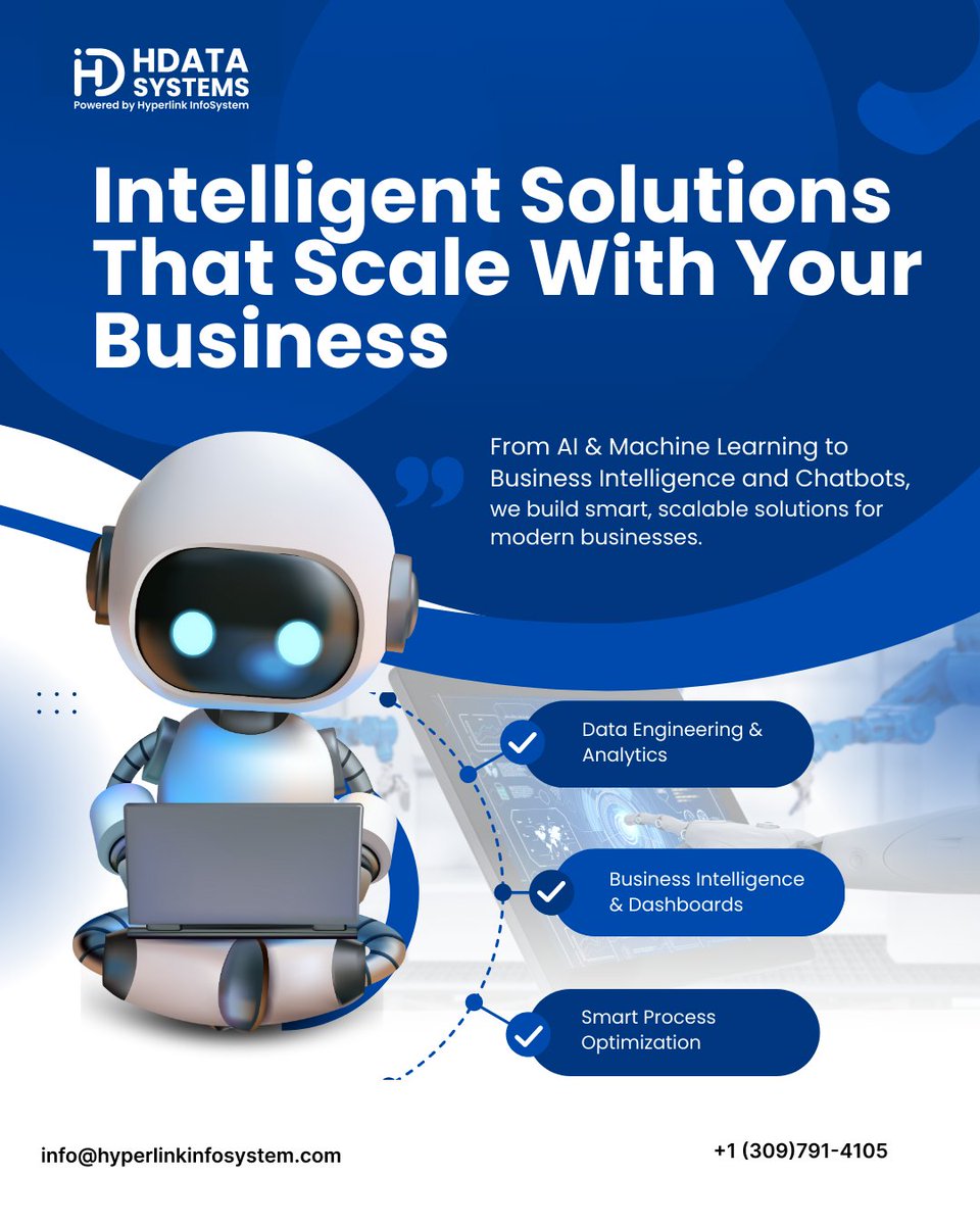 Intelligent solutions that grow with your business 
From AI &amp; ML to BI dashboards and smart automation, we help businesses scale with confidence.

#AI #MachineLearning #DataAnalytics #BusinessIntelligence #DigitalTransformation #SmartTech #Automation #HDataSystems