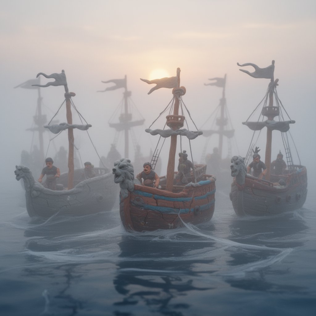 Hughes162071's tweet photo. 🌫️⛵
A fleet emerges from the fog.
Hand-crafted textures, silent water, and stories frozen in time.
With @yupp_ai , even clay can sail into cinematic worlds — where mood, detail, and imagination move as one
#YuppAI #AIArt #ClayArt #MiniatureWorld #CinematicAI #DigitalCreativity https://t.co/CMdQ5g7d33