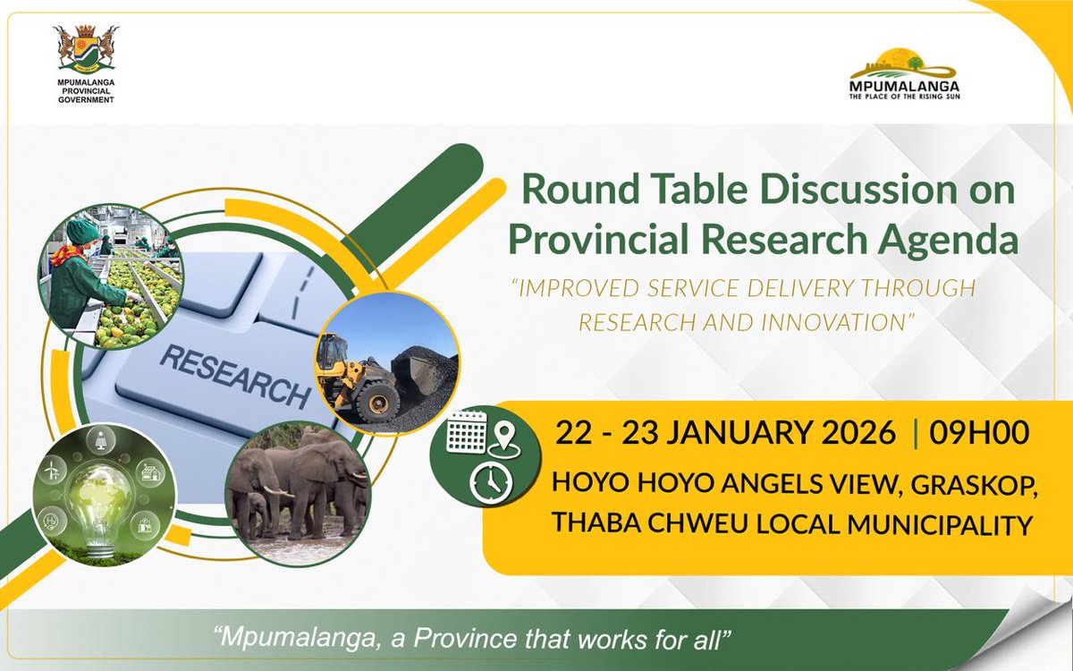 MpumalangaGov's tweet photo. 🎥 DAY 2 - ROUND TABLE DISCUSSION ON PROVINCIAL AGENDA...

https://t.co/1TLMNMbJX1

#MpumalangaAProvinceThatWorksForAll #ResearchRoundtable #EvidenceBasedResearch https://t.co/AEDg0jITBq