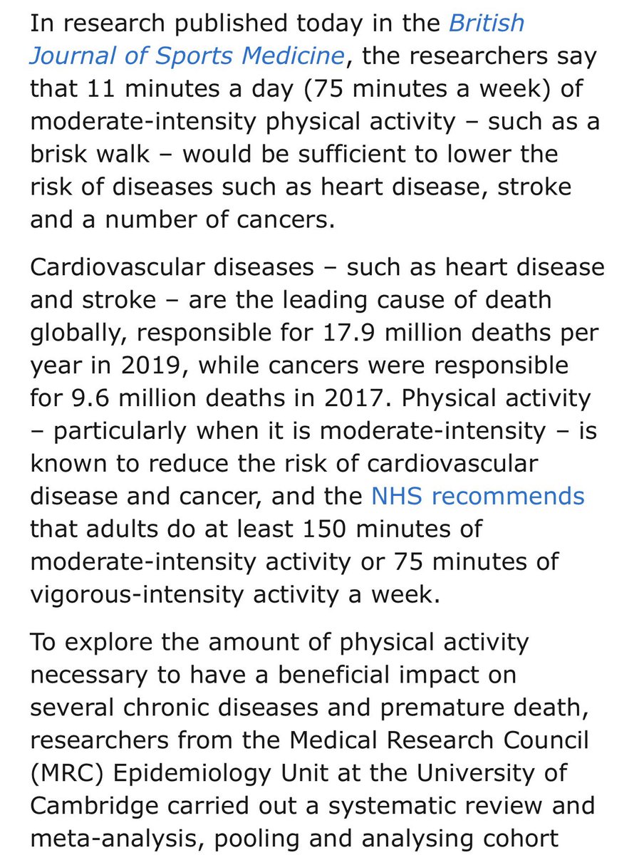 Makanya aku selalu ngingetin klo masih belum bisa komitmen olahraga, mulai aja dari jalan kaki.

Klo km tipe jalan cepet, malah jauh lebih bagus lagi!
Risiko kematian akibat sakit jantung jg turun drastis.

Berbahagialah klo pernah diomelin temen gara2 jalan kaki kecepetan 🤣🫵🏻