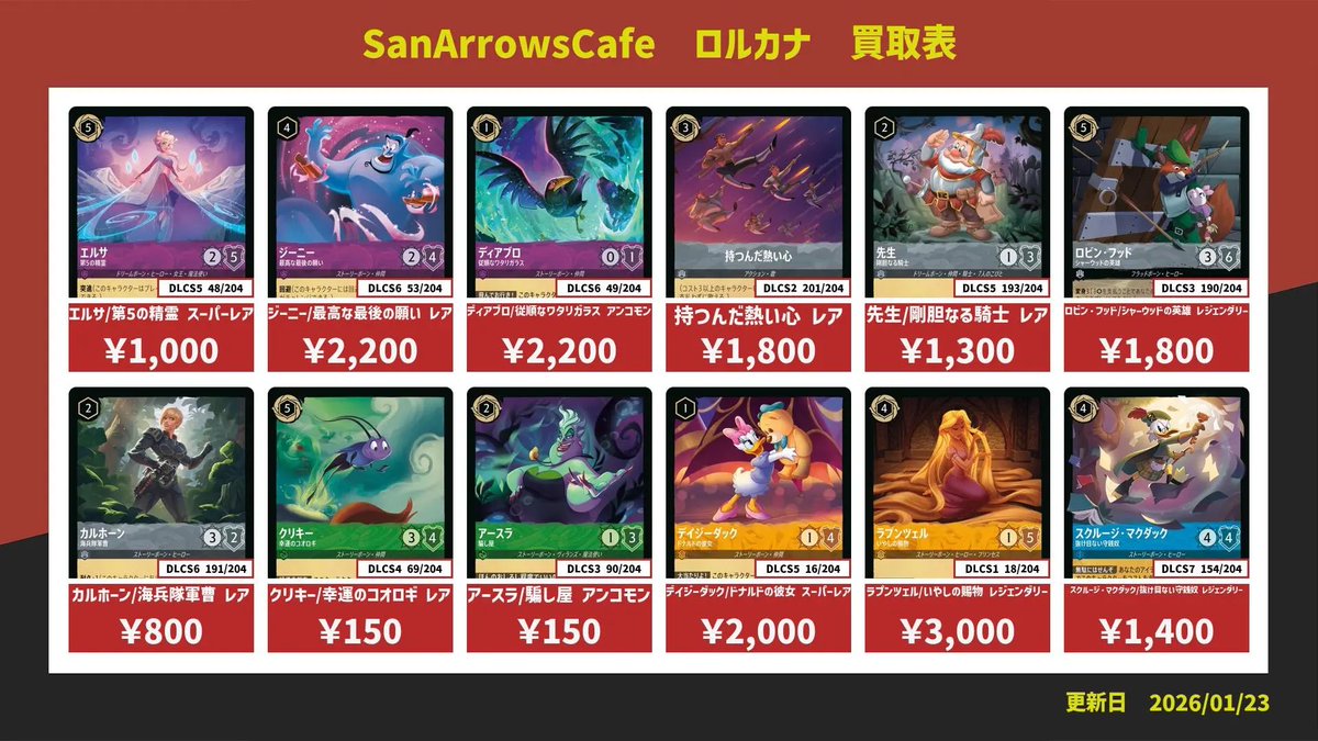 ✨ロルカナ買取表更新✨ ロルカナ汎用カードの買取募集‼️ デイジー