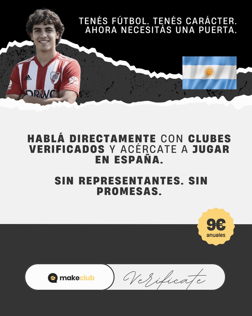Si jugás al fútbol y vivís en Argentina, España no está tan lejos como parece.

Con MakeClub podés mostrar tu perfil a clubes españoles sin intermediarios ni promesas vacías.

Vos controlás el proceso.

👉 Escribí a info@makeclub.app
👉 Verificá tu cuenta en minutos.
