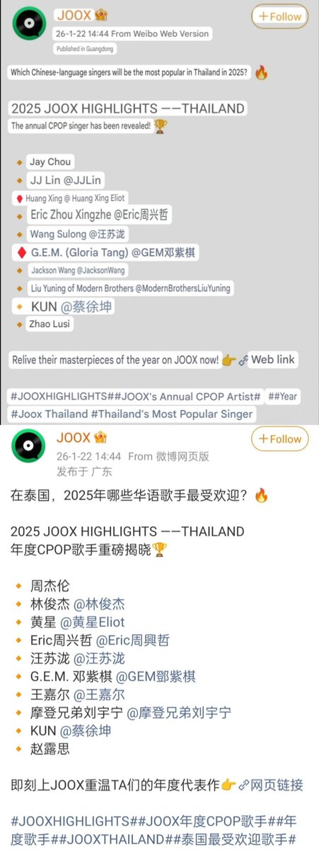 Congratulations #ZhaoLusi on her successful crossover for won the 2025 JOOX HIGHLIGHTS Annual CPOP Singer &amp; Top Thai Chinese Singer!🎉
She's:
✨National hit drama star
✨Overseas top influencer
✨Annual champion
 ✨Great singer with millions of favorite hit dramas &amp; songs!