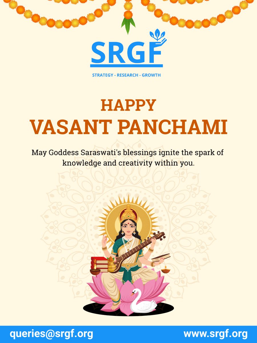 At SRGF, we celebrate the power of knowledge and the spirit of innovation that drives our research forward. May the season of spring bring new growth and wisdom to our nation. 🇮🇳

#SaraswatiPuja #VasantPanchami  #Innovation <a href="/srgfconnect/">Strategic Research and Growth Foundation</a>