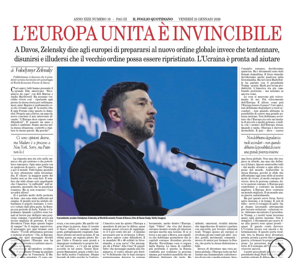Il gran discorso di Zelensky a Davos, integrale sul Foglio