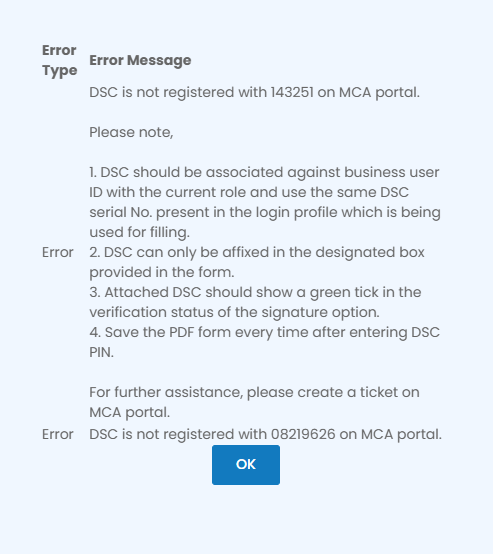 suraj842's tweet photo. @MCA21India Even after registering DSC on MCA portal the DSC error is continuing to pop-up. How can we file the form if such errors continue. Would request your technical team to connect with us to resolve the same!!!! https://t.co/iSHXTIW5zI