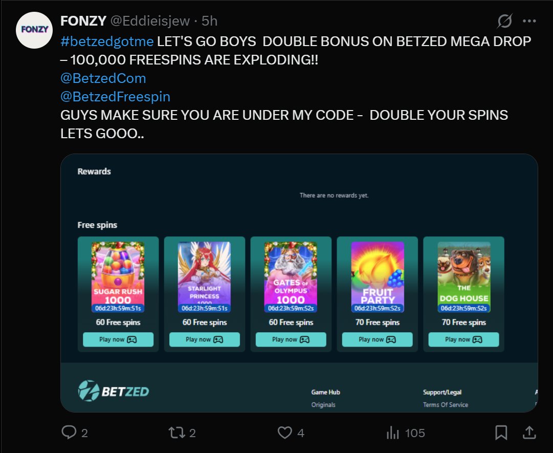 BetzedFreespin's tweet image. 🎊 INSTANT FREE SPINS GIVEAWAY! 🎰⚡

Spin today, win today! 🍀
🎁 Up to 100 Free Spins — NO DEPOSIT needed
How to participate:

📝 Sign up here:
👉 betzed.com/promotions/fre…

💬 Comment your BetZed UID + 1 word that describes your lucky moment in casino
 (Example: 503124543150080…