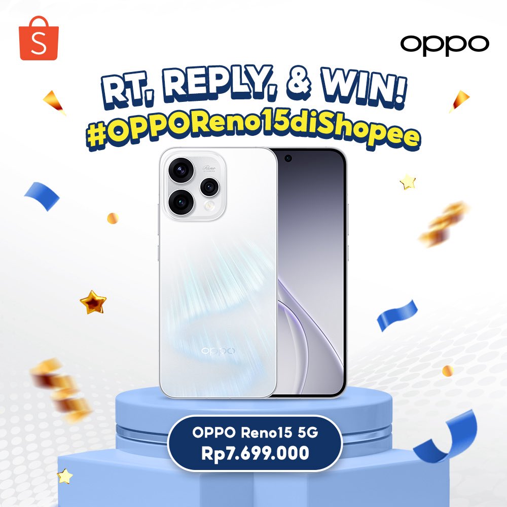 ✨GIVEAWAY OPPO RENO15 5G✨ 

Caranya: 
- FOLLOW <a href="/ShopeeID/">Shopee Indonesia</a> 
- RT &amp; KLIK s.shopee.co.id/2LSGVLmFXS
- REPLY fitur dari OPPO RENO15 5G yang kamu suka + #OPPORENO15DiShopee

Good luck! 🧡 

Satu orang pemenang akan dipilih &amp; diumumkan pada 30 Januari 2026