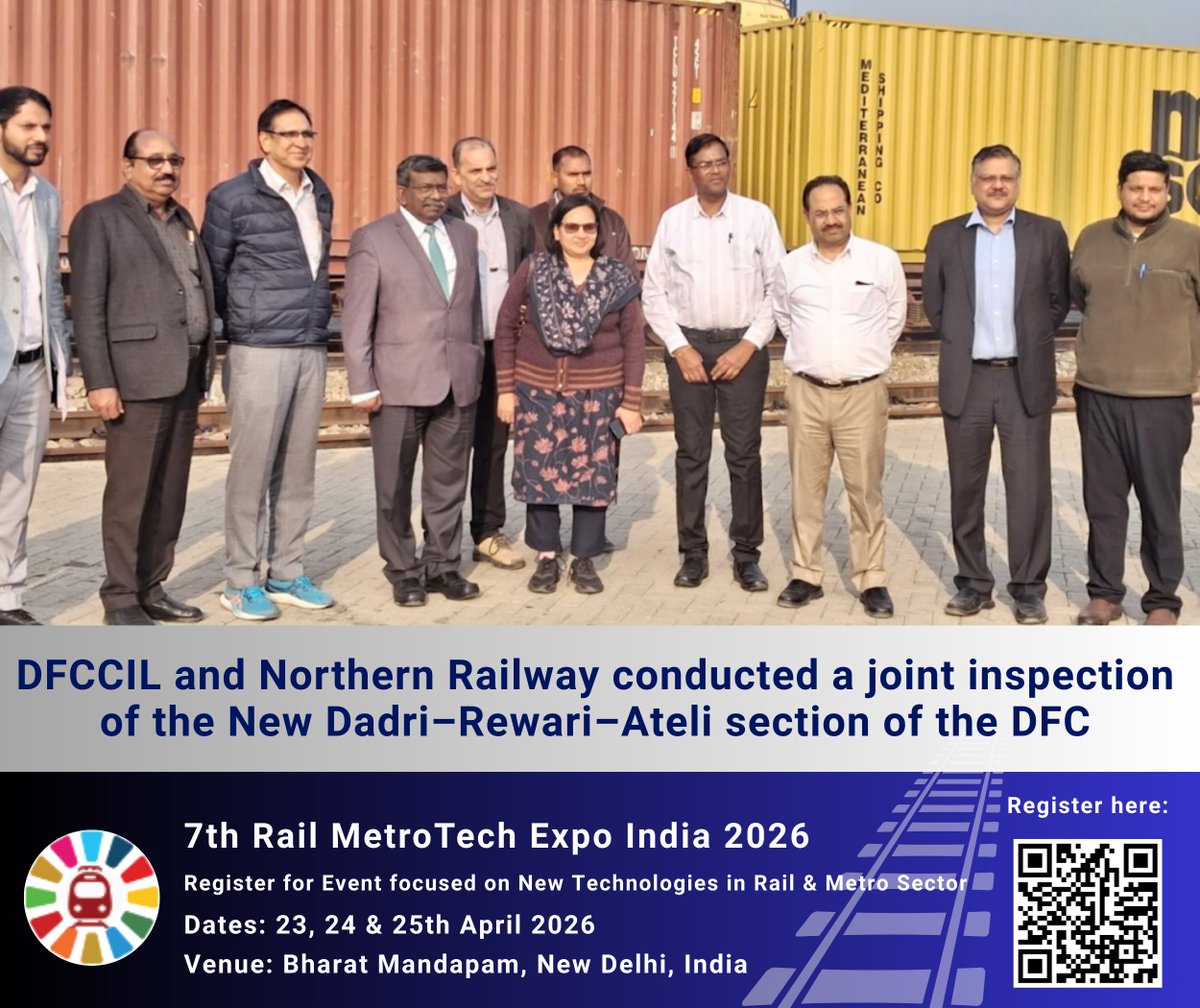 RailAnalysis's tweet image. #DFCCIL and #NorthernRailway conducted a joint #inspection of the New Dadri–Rewari–Ateli section of the #DFC

Read more: railanalysis.in/rail-news/dfcc…

@dfccil_india | @RailwayNorthern

#DadriRewariAteli #DedicatedFreightCorridor #IndianRailways #Review #freight #RailAnalysis