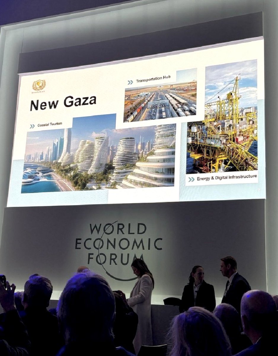 Il disgustoso business plan sugli scheletri di un #genocidio 
Dopo aver raso al suolo #Gaza e cancellato il popolo della #Palestina 

Fate schifo!

#Davos 
#WEF26