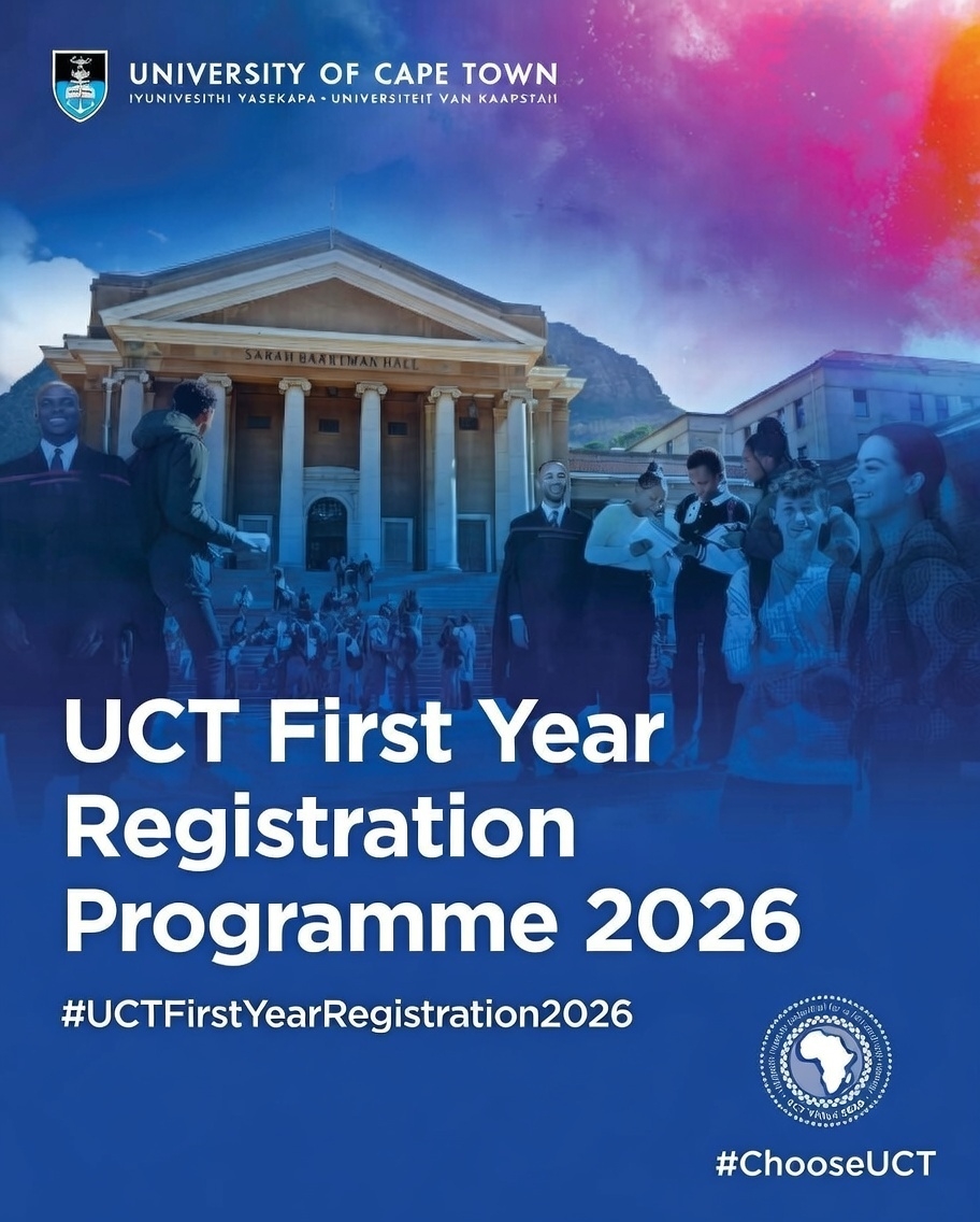 UCT_news's tweet image. UCT first-year students – you’re one step closer to experiencing campus life!

Registration for first-year students who have received and accepted a firm offer for study at UCT in 2026 starts on 26 January 2026.

Please note: Each faculty has its own registration and orientation…