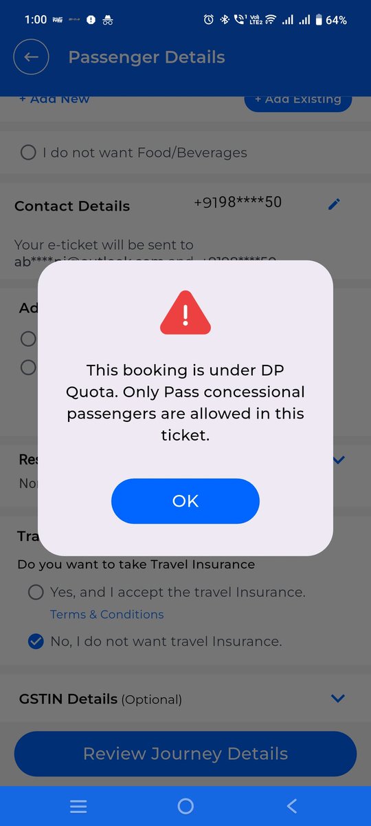 abhaykumar_ind's tweet photo. @IRCTCofficial @RailMinIndia @RailwaySeva @RailwayNorthern IRCTC website &amp; RailOne app does not allow non-pass family members on the same PNR with e-Pass holders.
It forces DP quota and blocks booking before payment, even with full fare.
Rule change or technical issue? https://t.co/qix63UP2pu