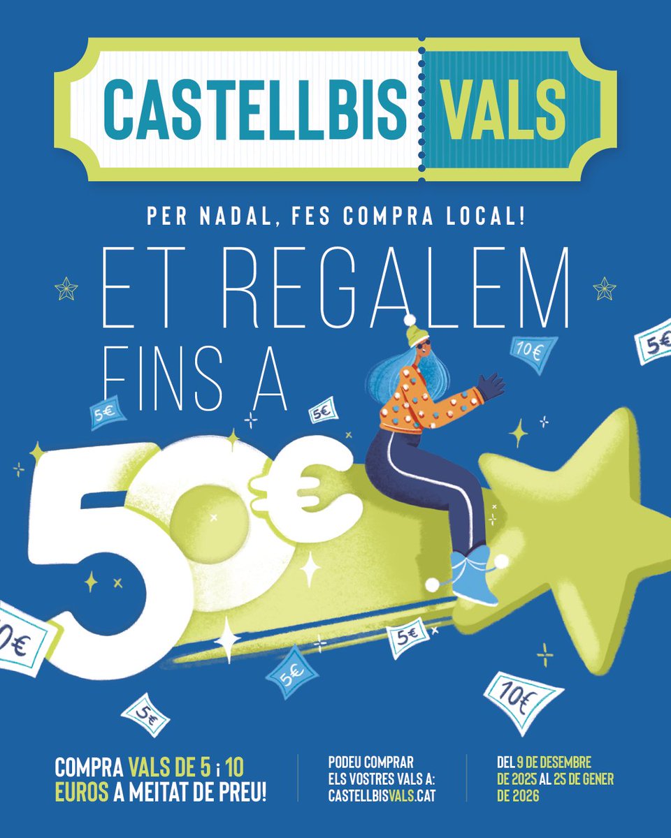 ⏰ Últims 3 dies!
Si tens 𝐂𝐀𝐒𝐓𝐄𝐋𝐋𝐁𝐈𝐒𝐕𝐀𝐋𝐒, encara ets a temps de bescanviar-los!

📍 Recordeu: els podeu utilitzar en comerços, serveis i restauració adherits, que trobareu a 👉 castellbisvals.cat