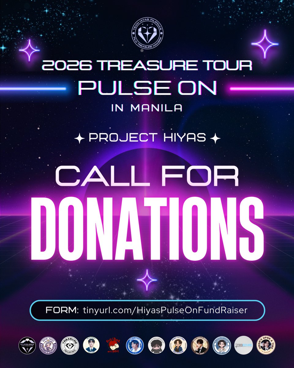 TeamHiyasPH's tweet image. ᥫ᭡.ִֶָ𓂃ـــــ❥ــ٨ـــــــ❥ــ
2026 TREASURE TOUR [PULSE ON] IN MANILA

Donation drive for Project Hiyas is now open! Help us make [PULSE ON] in Manila a moment TREASURE will always remember! ✨ 

Donate here:
🔗 tinyurl.com/HiyasPulseOnFu…

Check @TeamHiyasPH 📌 post for updates🙏🏻…