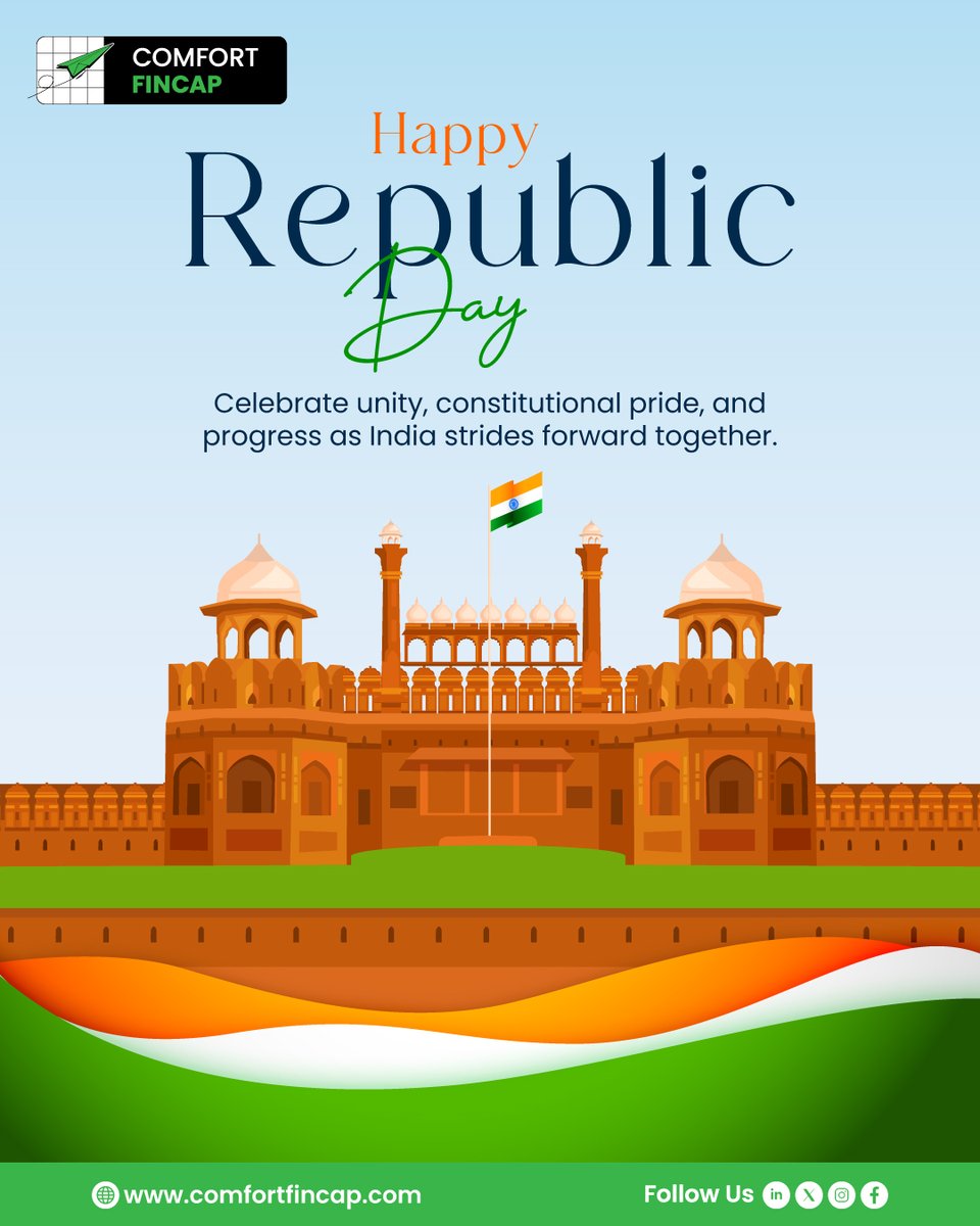 ComfortFincap's tweet photo. Happy Republic Day! Let’s celebrate unity, constitutional pride, and the spirit of progress as India moves forward—together, stronger than ever.
#HappyRepublicDay #ConstitutionalPride #UnityInDiversity #ProgressTogether #IndiaStridesForward #ComfortFincap https://t.co/vRpq7sK3HX