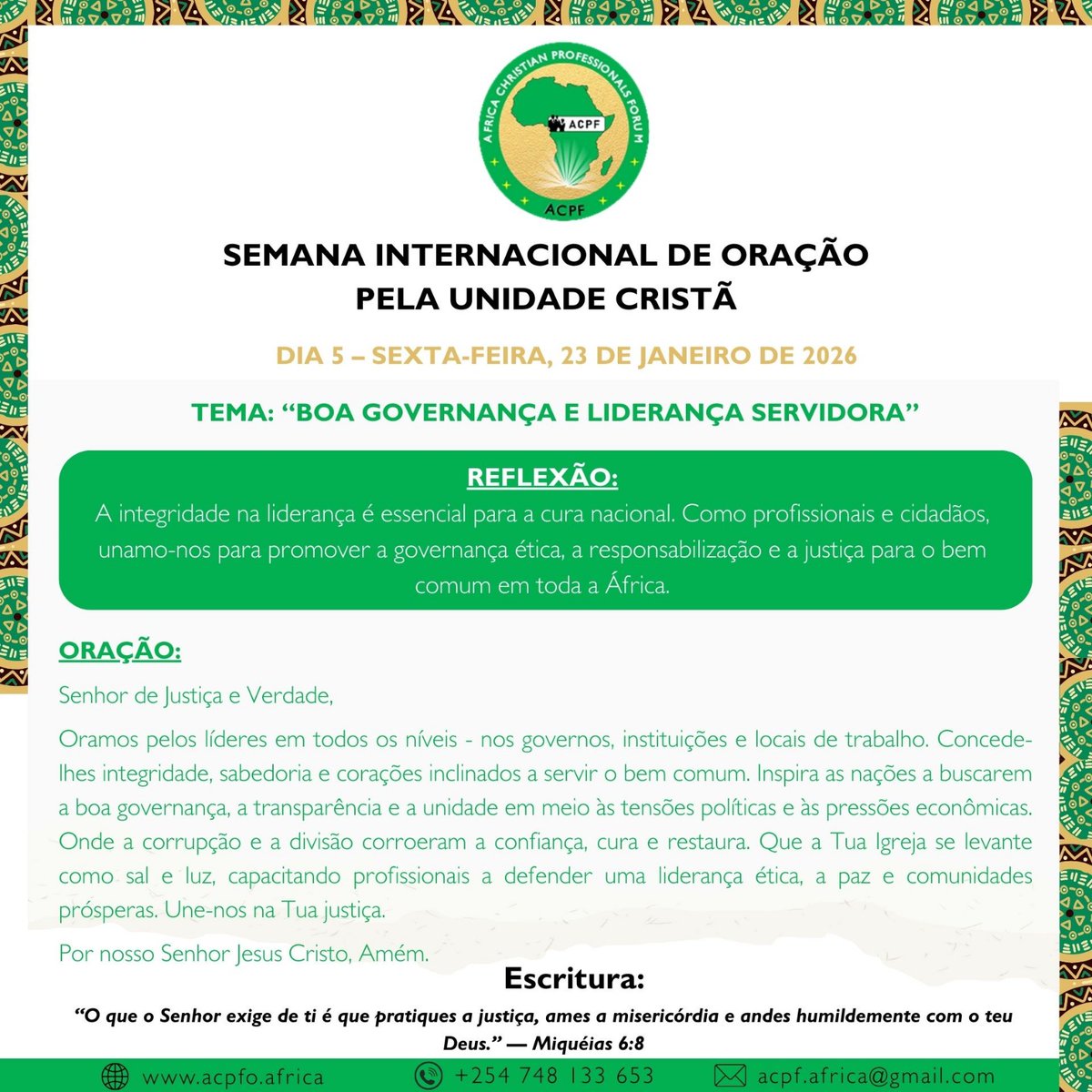 DAY 5: GOOD GOVERNANCE &amp; SERVANT LEADERSHIP

Join us today as we pray for the Governance systems across Africa and beyond.
Pray for:
🔸 Just, humble, and ethical leadership across Africa.
🔸 Healing, unity, and restored trust in the governance systems of our nations.

Blessings!