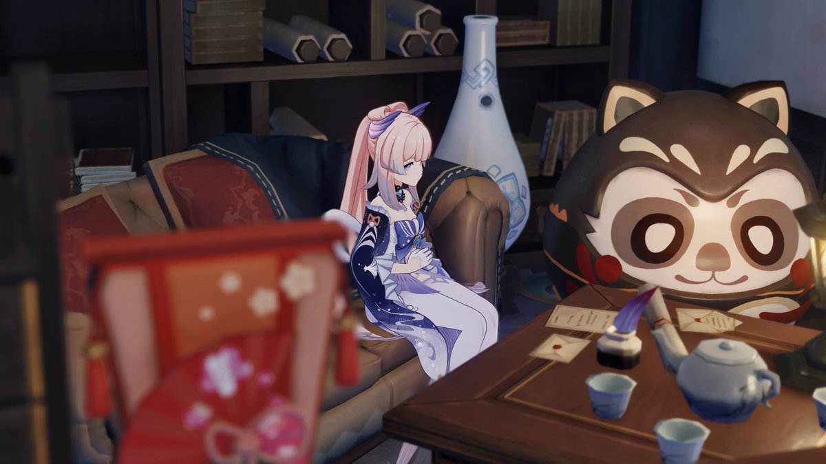 312SAIFU's tweet photo. 心海ちゃんとために、稲妻とモンドの調度品を掛け合わせた、書斎を作りました。本の調度品追加をずっと待ってます。 #塵歌壺 #sereniteapot #GenshinImpact https://t.co/e1Q20vC56E