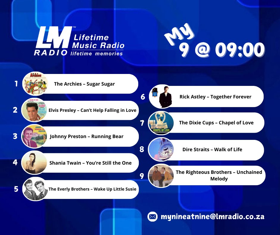 Every Friday morning, you, our wonderful listeners, get to choose the soundtrack on LM Radio with your My 9@9 selections on the LM Radio Rendezvous Show with Graeme White. 

Tune in every Friday between 9-10am to listen to the weekly selection. It could be you!

Here’s the