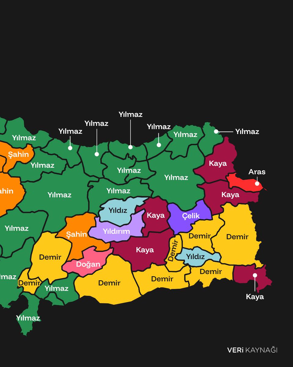 🪪 Türkiye’de Yılmaz soyadına sahip kişilerin toplamı (1,2 milyon) Lüksemburg, Malta ve İzlanda nüfusundan daha fazla. 

📍Yılmaz’ı 894 bin ile Kaya ve 871 bin ile Demir takip ediyor.