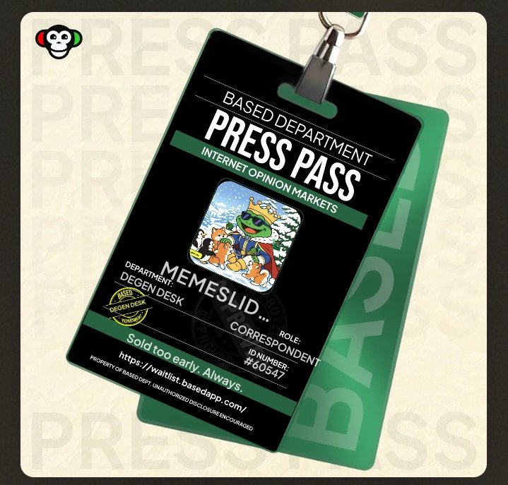 MemeSlideFunBot's tweet image. just claimed my @basedappcom Press Pass
feels like one of those be early or hear about it later things
help me push the progression bar 👇
waitlist.basedapp.com/?ref=_XYdT0yzaF