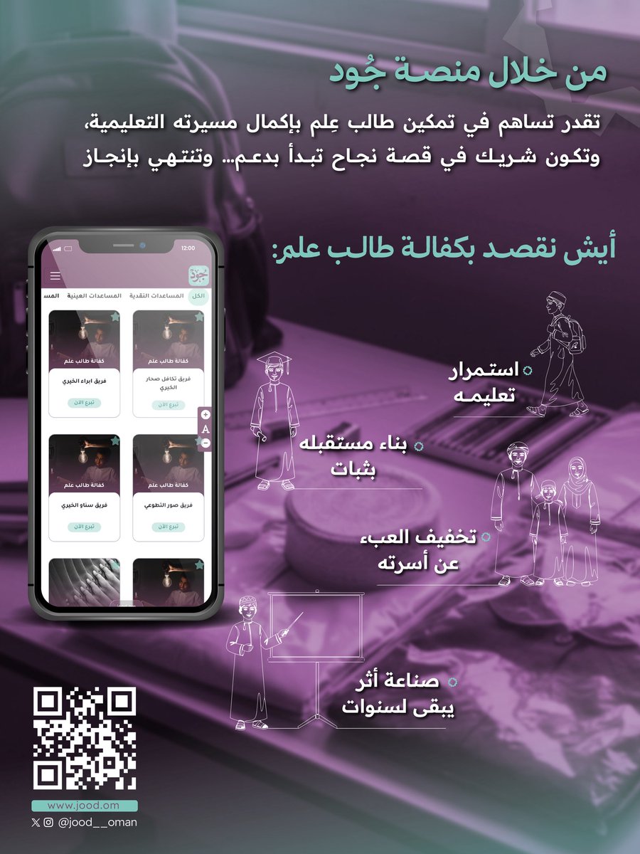 jood__oman's tweet photo. علمٌ يُنتفع به  وأجرٌ يتجدد .. ساهم في  كفالة طالب العلم عبر منصة #جُود https://t.co/PA0wTgutqb