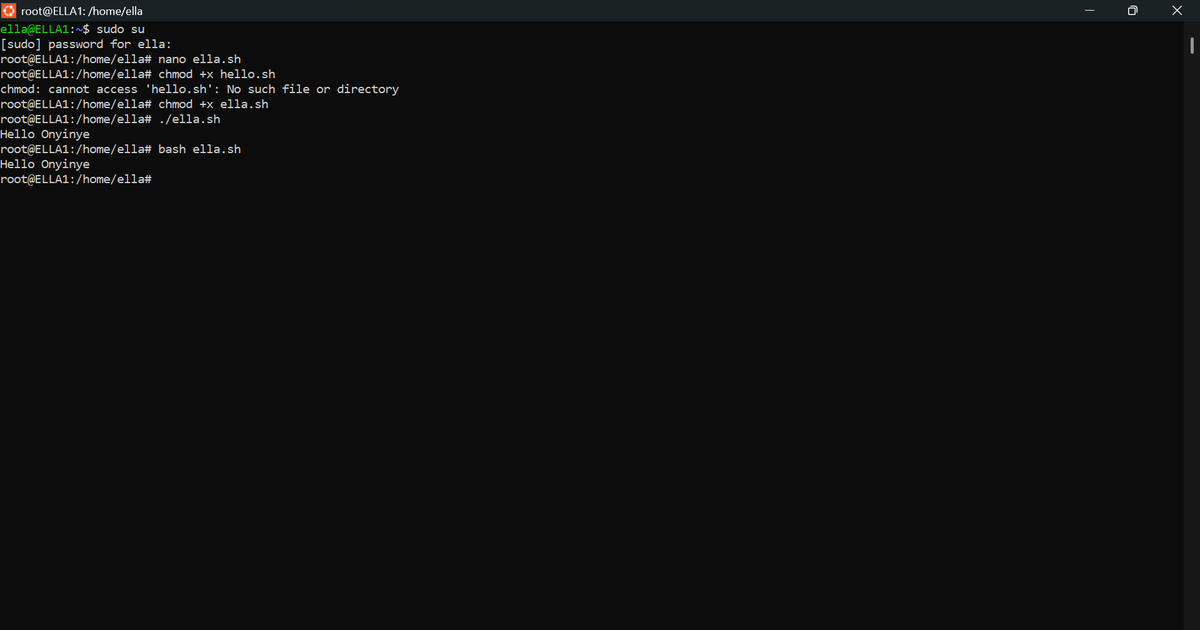 Create a bash file on LINUX and print your name.

mins: