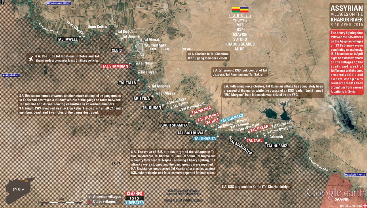 The Christian/#Assyrian belt along the #KhaburValley (west Hasakah) – map by <a href="/LCarabinier/">le_carabinier</a> 2015
These militias (like #SMC) allied with YPG/SDF against ISIS for survival back then
Now, with the Syrian gov’s rapid advances vs SDF
What happens next for this ancient community? #Syria