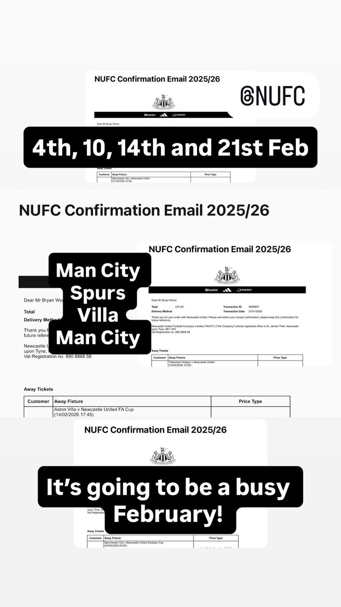 BryanWood91's tweet photo. Busy Feb coming 🔜 ⚫️⚪️ 🚘 🛣️ ⚽️ 🏟️ 

#NUFC #PremierLeague #CarbaoCup #FACup https://t.co/rYKGG1oV7z