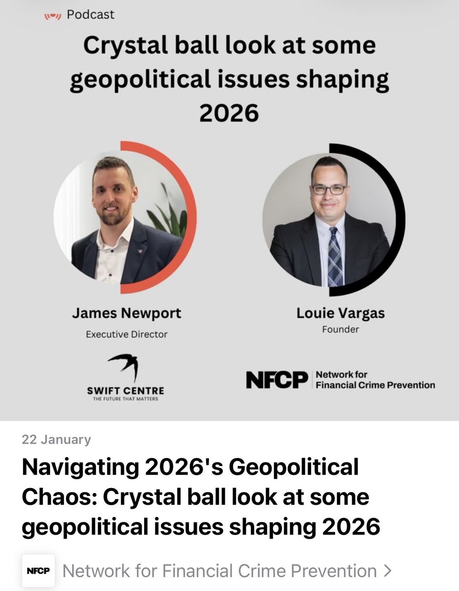 Our Executive Director, <a href="/NwprtNarrative/">James Newport</a>, was on the Network for Financial Crime Prevention (NFCP) podcast with Louie Vargas this week!

They spoke at length about what the next year may bring for us all: from Iran, to Latin American, to AI. 

Watch or listen below!