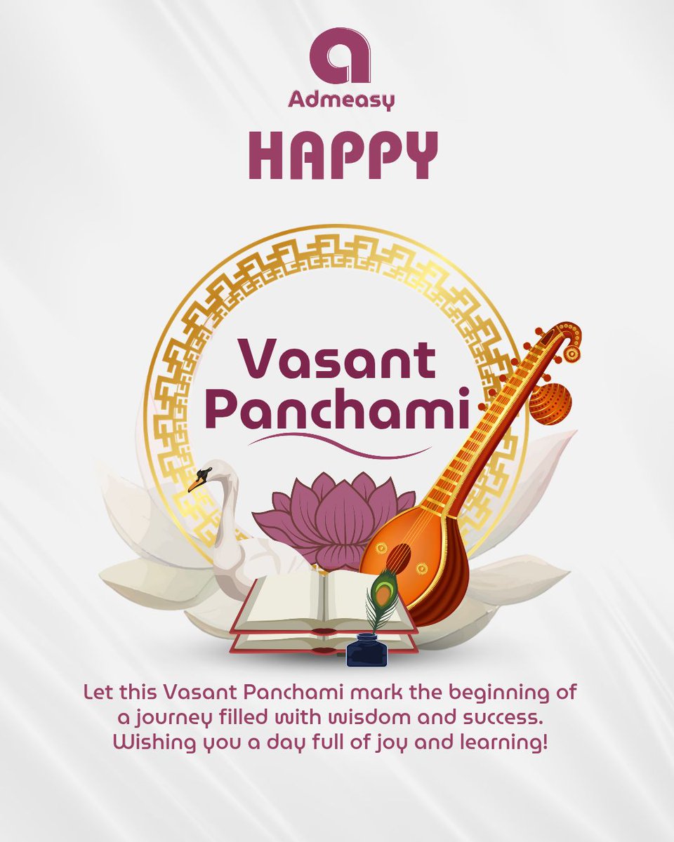 admeasy_in's tweet image. Happy #VasantPanchami! 🌸 May Maa Saraswati bless us all with the wisdom to innovate and the courage to pursue our goals. Wishing you a day filled with joy, learning, and success! 🙏✨
​#SaraswatiPuja #SpringArrival #Knowledge