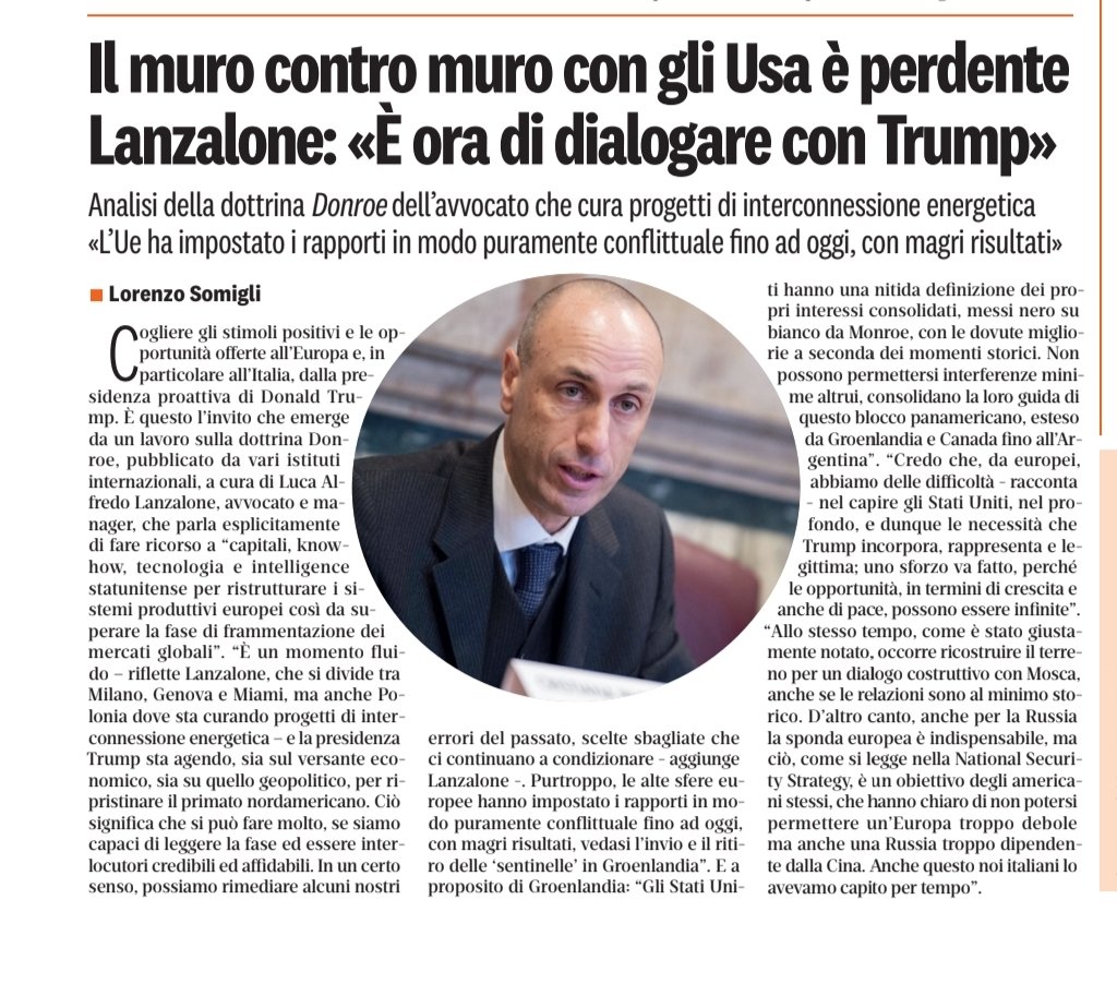 È il momento del dialogo con #Trump, di conseguenza – magari grazie al 'Board of Peace' – anche con la Russia. Con Luca Lanzalone, avvocato e manager, su Il Riformista per rompere il muro di gomma della propaganda non europea ma di Bruxelles.