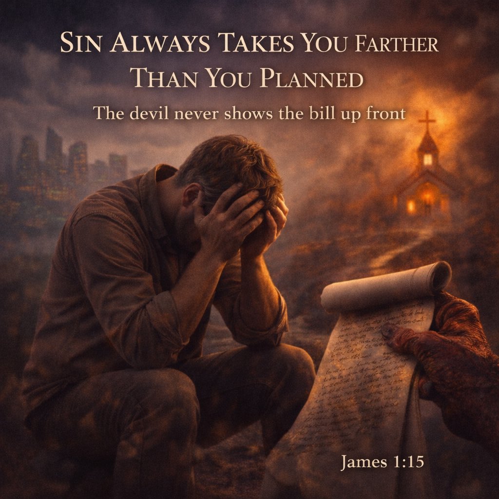 TNTJohn1717's tweet image. Sin Always Takes You Farther Than You Planned – The devil never shows the bill up front 

INTRODUCTION

One of the deadliest misunderstandings in the modern Christian mind is the idea that sin can be managed, moderated, or temporarily indulged without consequences. A man thinks…
