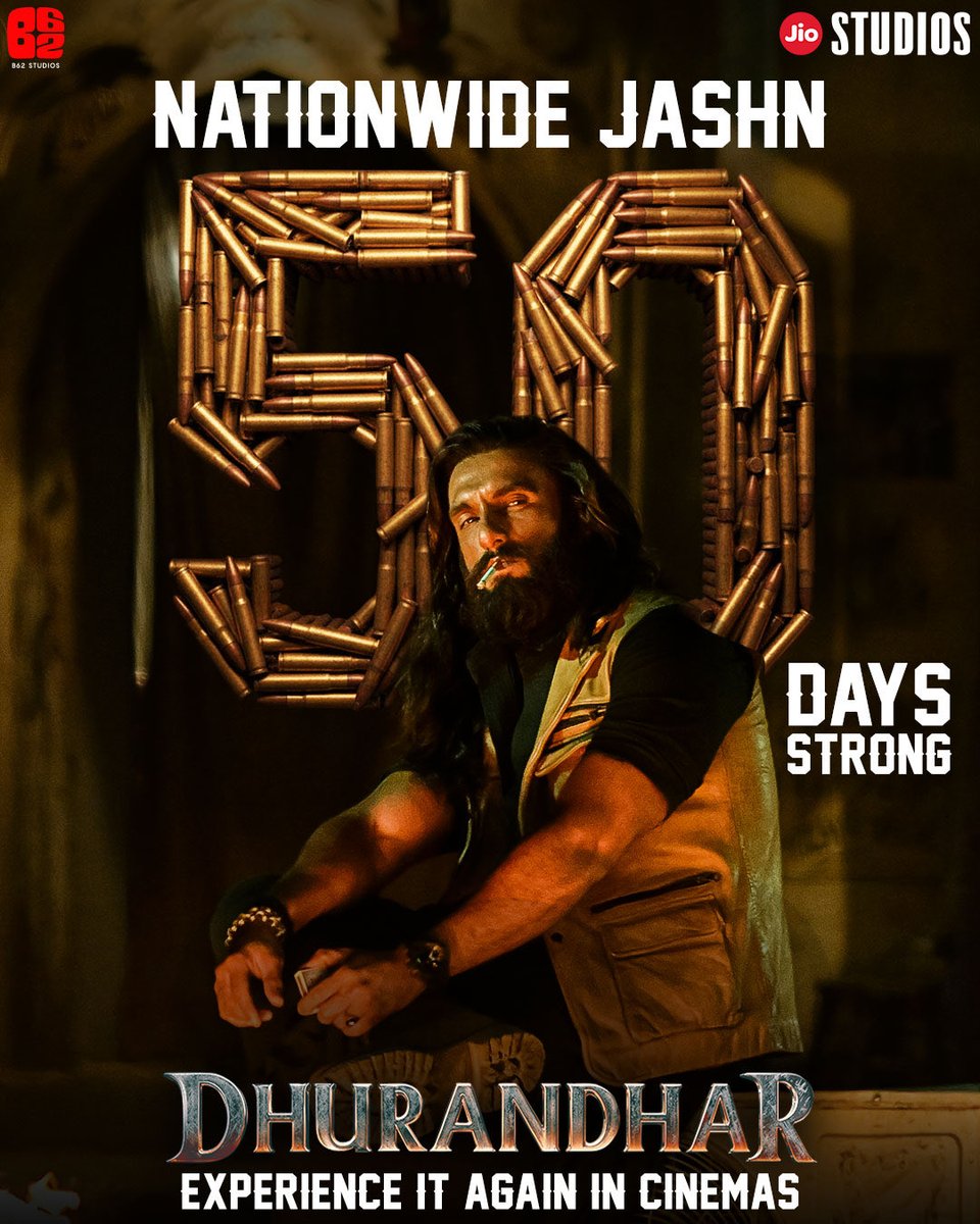 Your love got us here! Join us in celebrating 50 glorious days by experiencing Dhurandhar again in cinemas with your gang.🔥💥

Book your tickets.
🔗 - bookmy.show/DhurandharST

#Dhurandhar Ruling Cinemas Worldwide.

<a href="/RanveerOfficial/">Ranveer Singh</a> #AkshayeKhanna <a href="/duttsanjay/">Sanjay Dutt</a> <a href="/ActorMadhavan/">Ranganathan Madhavan</a>