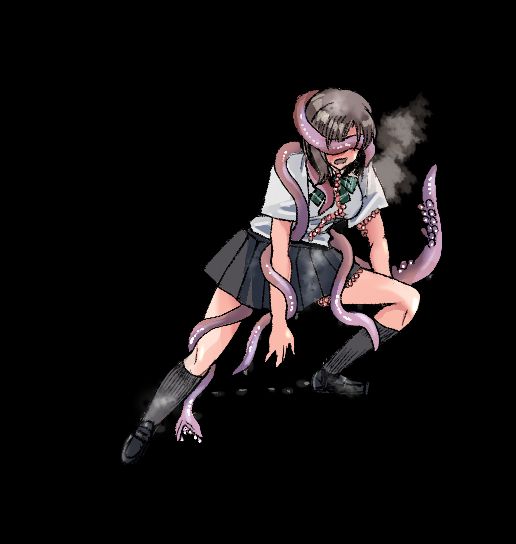 リビングクロース:女子に寄生した触手服。理性を上書きするほどの快感責めとアドレナリンによって寄生体は強敵へ変貌する。触手特効の投げ技は意外にも有効。 