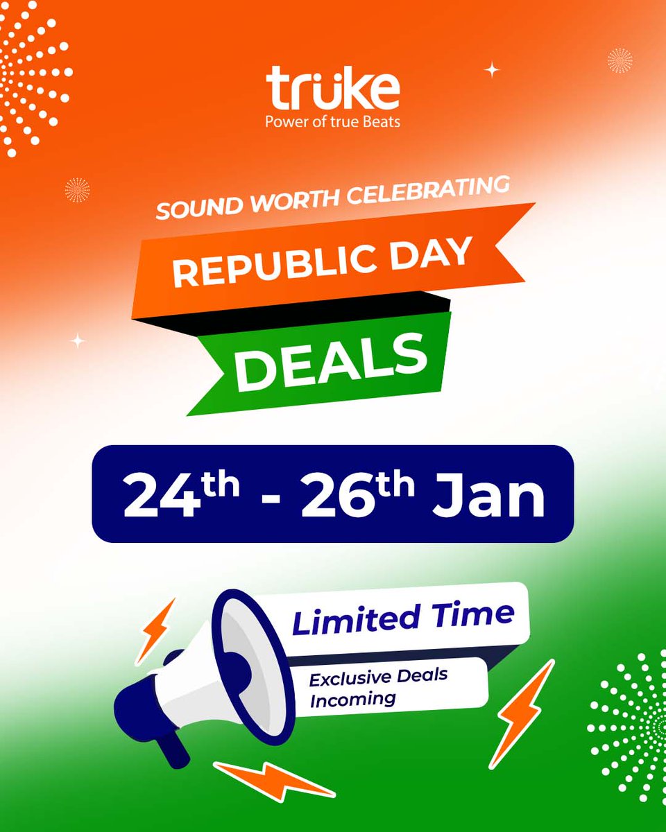 Republic Day deals loading 🇮🇳
Few hours to go.Don’t miss it. Grab the deal.

🔗 truke.in

#SaleAlert #Truke #Trukein