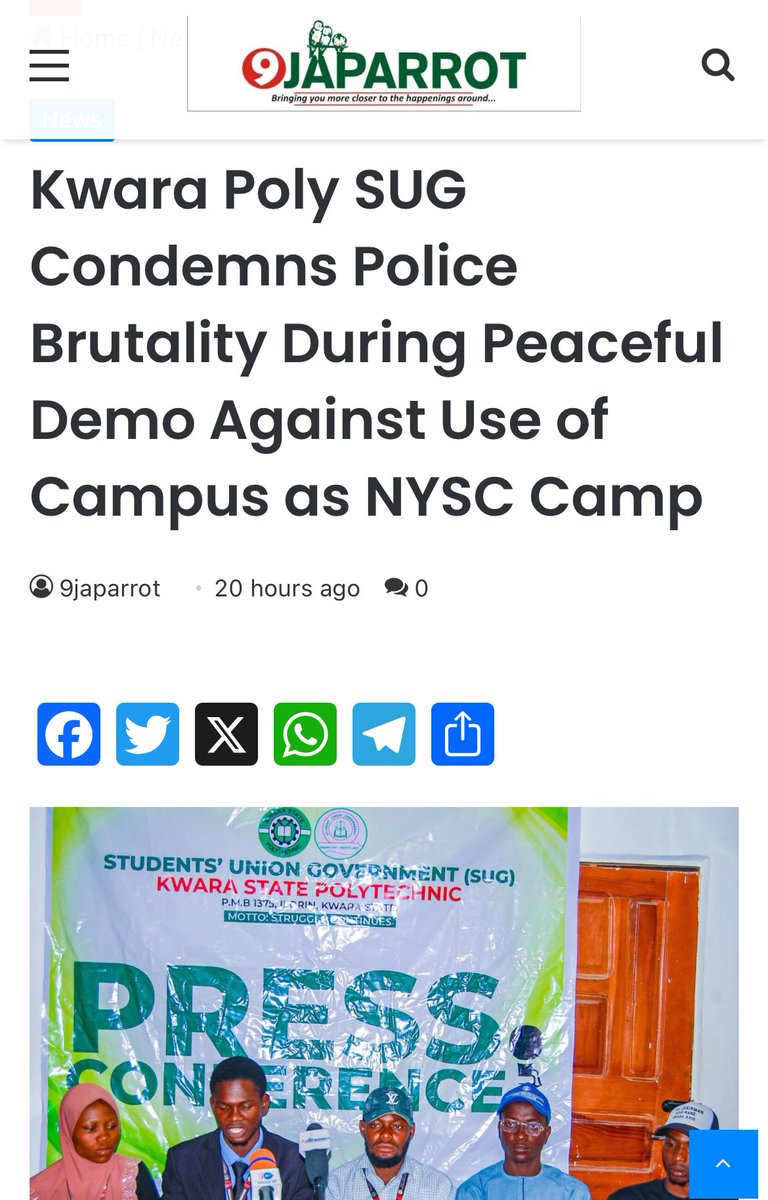 Kwara Poly SUG Raises Alarm Over NYSC Camp Use, Police Brutality, Seeks Federal Intervention