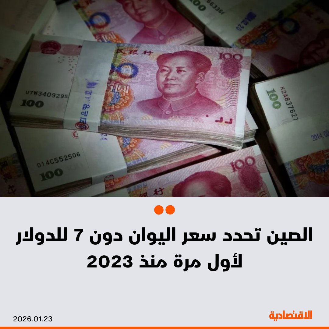 قرر البنك المركزي الصيني تحديد سعر الصرف المرجعي اليومي لليوان عند مستوى أقوى من 7 يوانات للدولار للمرة الأولى منذ أكثر من عامين، في أحدث إشارة إلى نية صانعي السياسات السماح بمزيد من ارتفاع العملة، بحسب "بلومبرغ" - حدّد بنك الشعب الصيني السعر عند 6.9929 يوان مقابل الدولار اليوم الجمعة، مقارنةً بـ7.0019 في الجلسة السابقة. مزيد من التفاصيل في التعليقات 