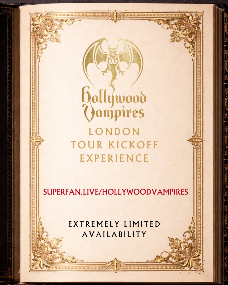 hollywoodvamps's tweet photo. PUBLIC ON SALES for our UK + European tour dates START TODAY (23 JAN) at 10AM (LOCAL TIME) at: https://t.co/Z2W8odSeFI! 🦇🧛🏻‍♂️🩸⚰️

🚨JUST ADDED 🚨 THE BOOGIEMAN SURPRISE TRAVEL PACKAGES & UPGRADES will be available to celebrate the tour kickoff in London, UK! These are intimate, multi-day experiences with very special benefits! Join the Hollywood Vampires at a secret location for a glimpse into their rehearsals, take a small group photo with the Hollywood Vampires, enjoy a private viewing of the upcoming Hollywood Vampires documentary, receive autographed merchandise and so much more!  For more info and to purchase visit: https://t.co/l3XxzCAiSF or tap the “VIP” links at https://t.co/Z2W8odSeFI

#hollywoodvampires #alicecooper #joeperry #johnnydepp #tommyhenriksen