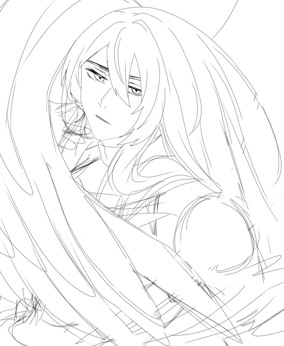 RTで描くやつ、なかなか上手くいかないので、1枚絵描きます
すみません...