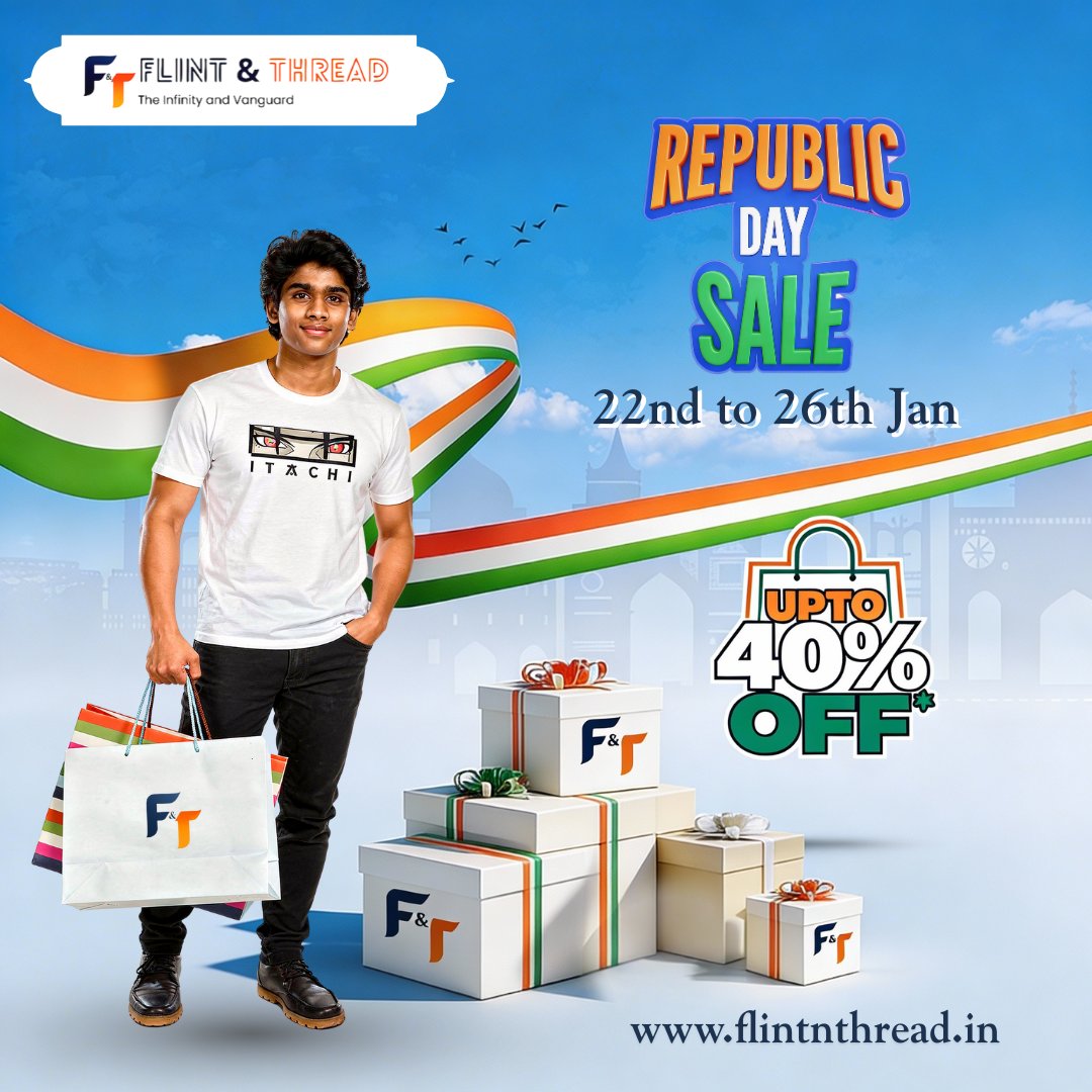 flintandthread's tweet image. 🇮🇳 Republic Day Sale is Live!
Celebrate freedom with fashion at Flint &amp;amp; Thread.
📦22nd – 26th January
🔥 Enjoy up to 40% OFF on clothing, footwear &amp;amp; accessories.
🛍️ Shop now: flintnthread.in
#RepublicDaySale #FlintAndThread #UpTo40Off #ShopOnlineIndia #FashionSale