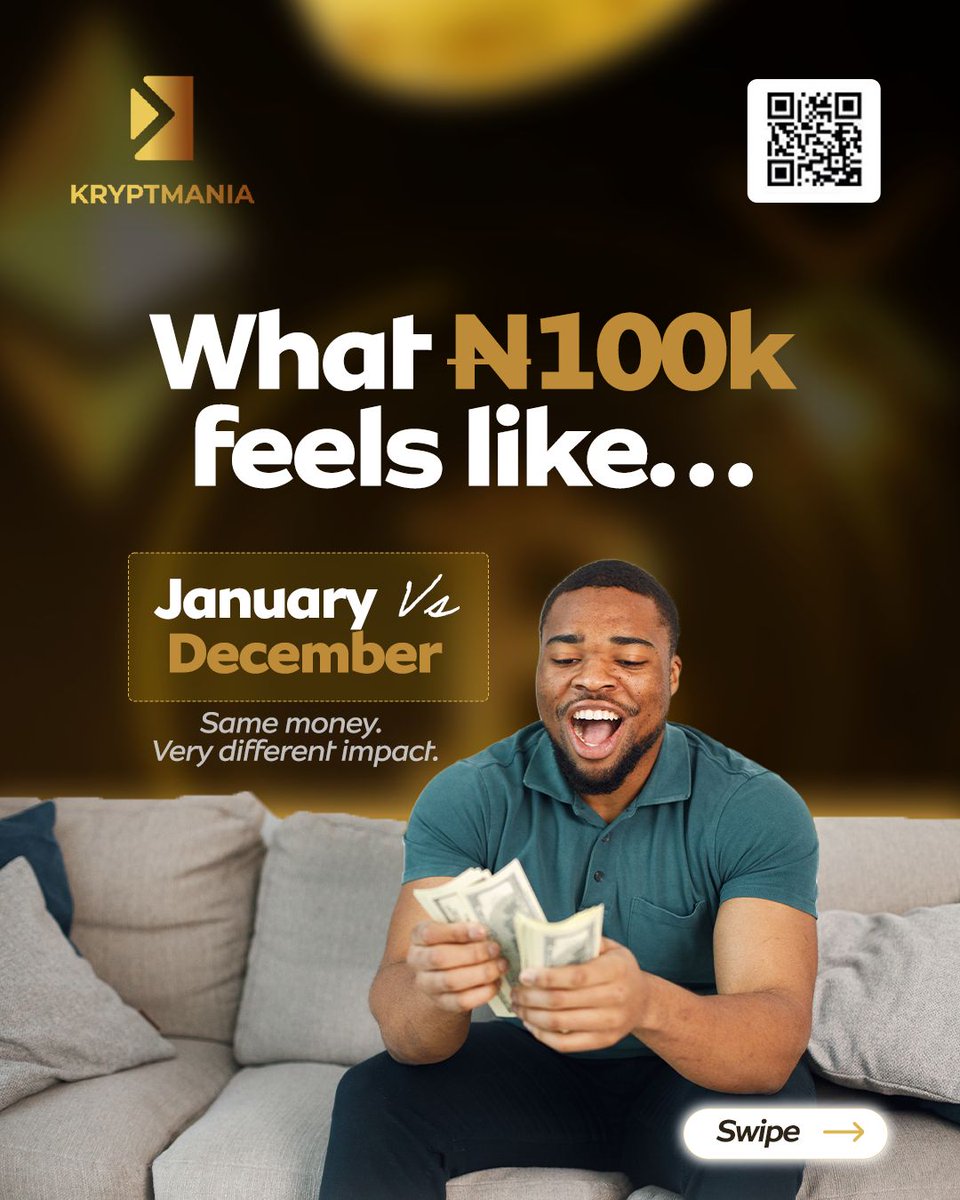 kryptmania's tweet photo. N100,000 in December:
"Small money, let's go out ☺️"

N100,000 in January:
"Please, let this money last 😭"

Same N100k, different energy, different reality. Money hits differently depending on timing and smart moves make all the difference. https://t.co/Innk74NSv7