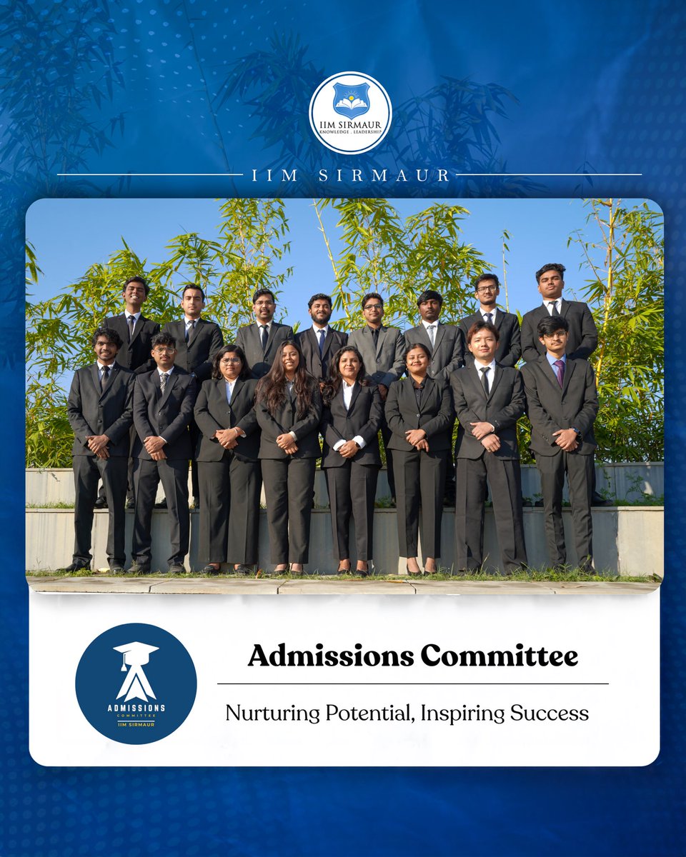 IIM_Sirmaur's tweet image. IIM Sirmaur is pleased to present the Admissions Committee, serving as the #connect between the institute and its prospective students by ensuring a #transparent, #efficient, and #welcoming admissions journey through #outreach and #digital engagement.