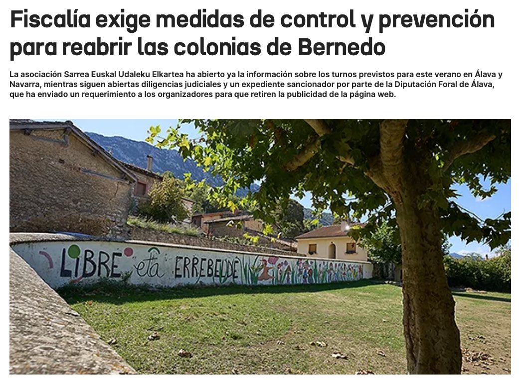 Anuncian plazas en los udalekus de Bernedo de nuevo este verano, pese a tener 21 denuncias de menores por abusos sexuales.

Por supuesto, no escucharás a la Izquierda Abertzale decir que este campamento es una aberración.

Money first: lo primero es el negocio.