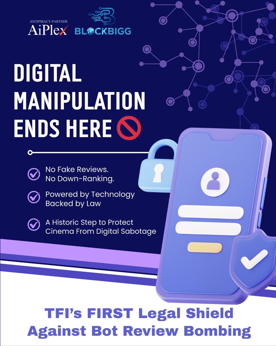 Cinee_Worldd's tweet photo. 🚨 #BlockBugg: A first in Indian cinema.
Telugu Film Industry leads with fair Digital Governance—curbing review bombing & targeted negativity through court-mandated controls during Pongal releases.
A win for theatres. 🎬
#AiPlex #BharatDMF https://t.co/nRilEGJ9NR