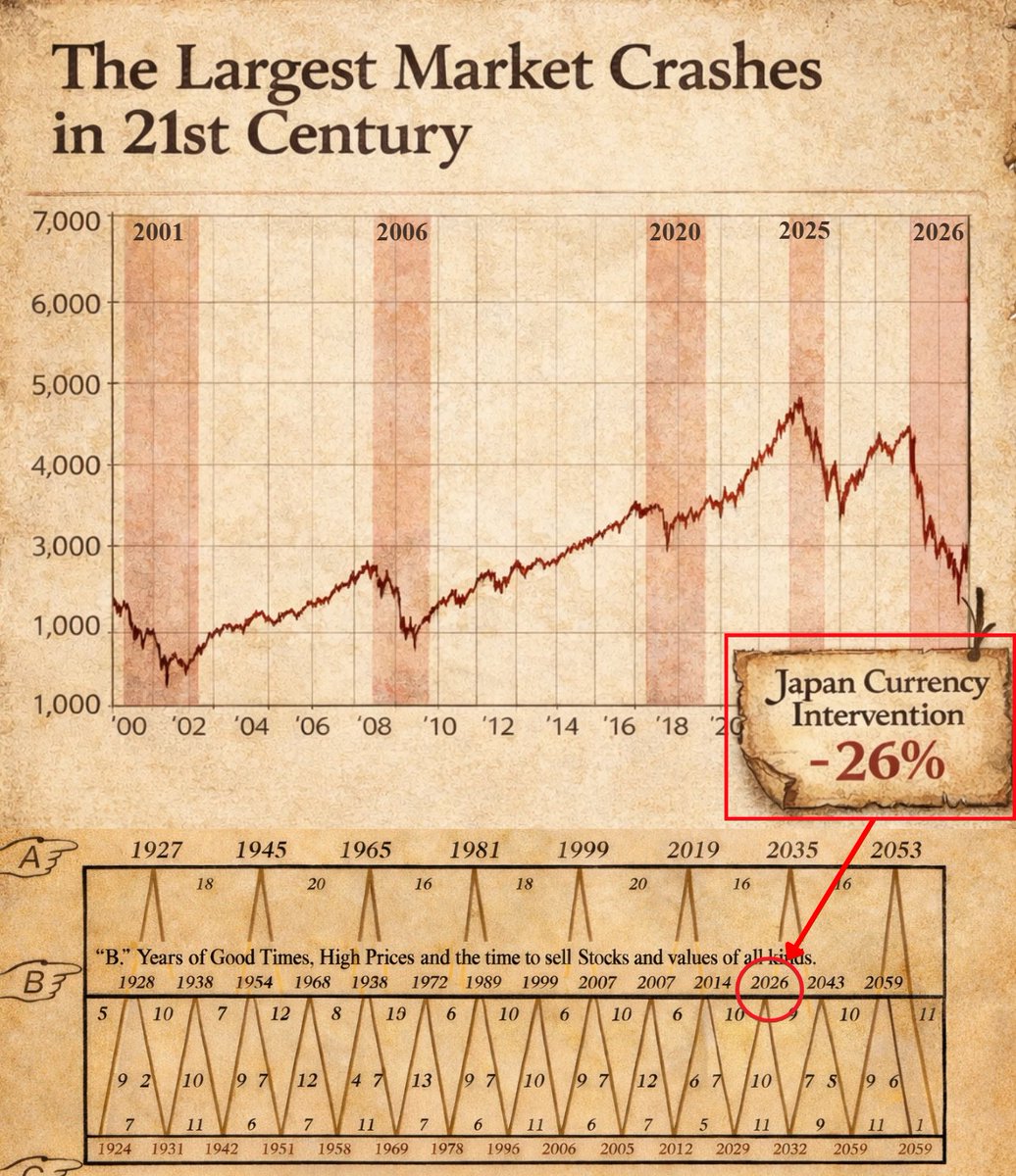 DefiWimar's tweet image. 🚨 JAPAN JUST ANNOUNCED THE MARKET COLLAPSE IN THE NEXT 24 HOURS!!

The Bank of Japan just started currency intervention.

USD/JPY is trading near 160, the HIGHEST level in 40 years.

The Yen is in a real DANGER zone.

Let me explain this in simple words.

160 matters because it…